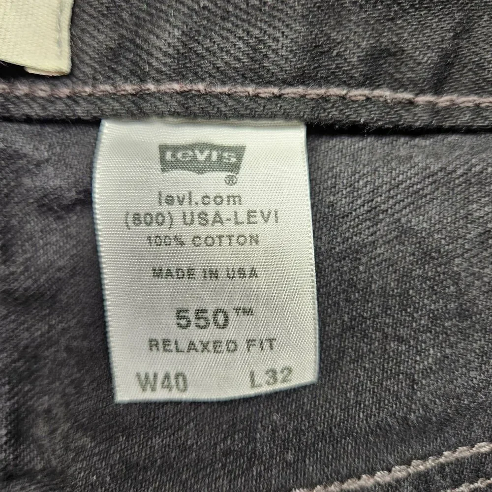Levi's Mens Black 550 Jeans Relaxed 40x32 Made In USA Casual Neutral